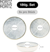 Moritz & Moritz ALHAMBRA Vajilla para 6, 18 piezas, Porcelana de Alta Calidad - Vajilla Moderna Azul - Juego de Fácil Cuidado que Incluye 6 Platos Llanos, 6 Platos de Postre y 6 Cuencos