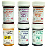 Sugarflair Max Concentrated colorante alimentario set/6, pasta colorante alimentario Max Concentrate, EXTRA azul, rojo, naranja, amarillo, verde, morado - 6x25g