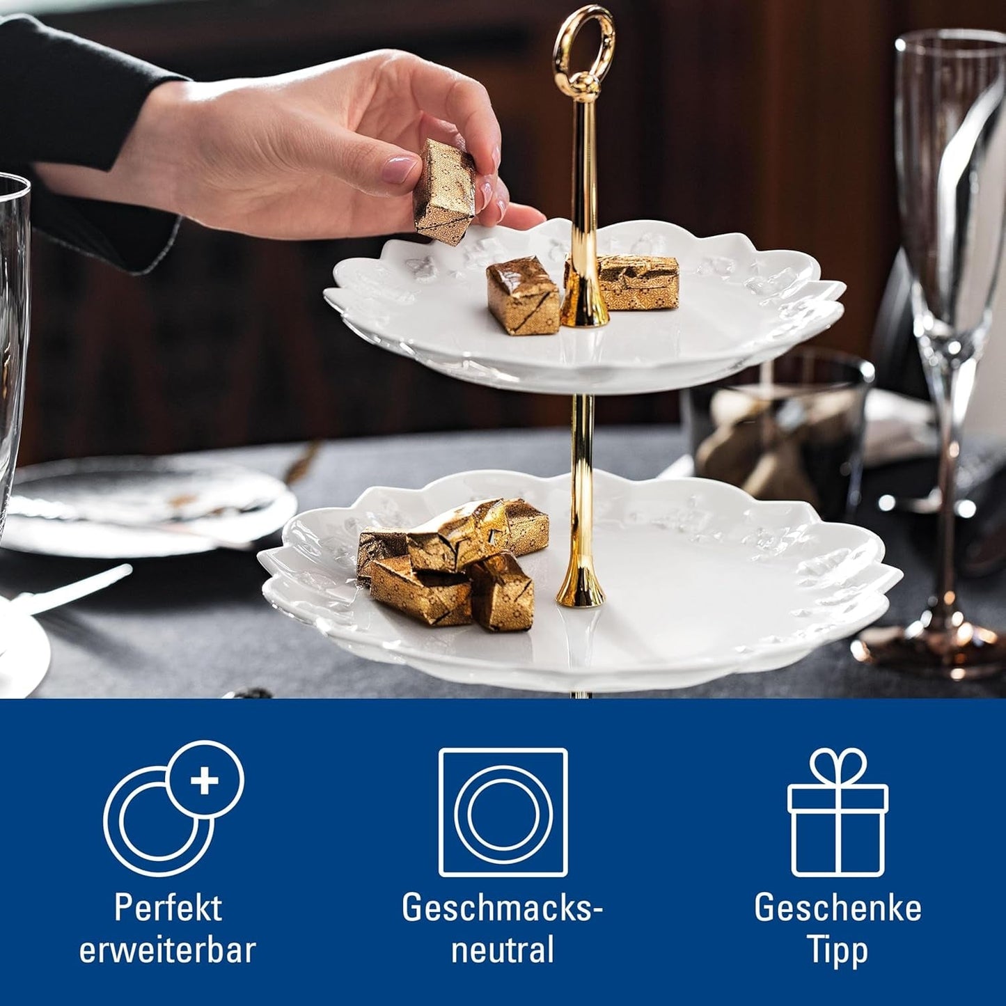 Villeroy & Boch Toys Delight Royal Classic estante, expositor escalonado decorativo para galletas, pasteles y trozos pequeños de tarta, porcelana premium, blanco