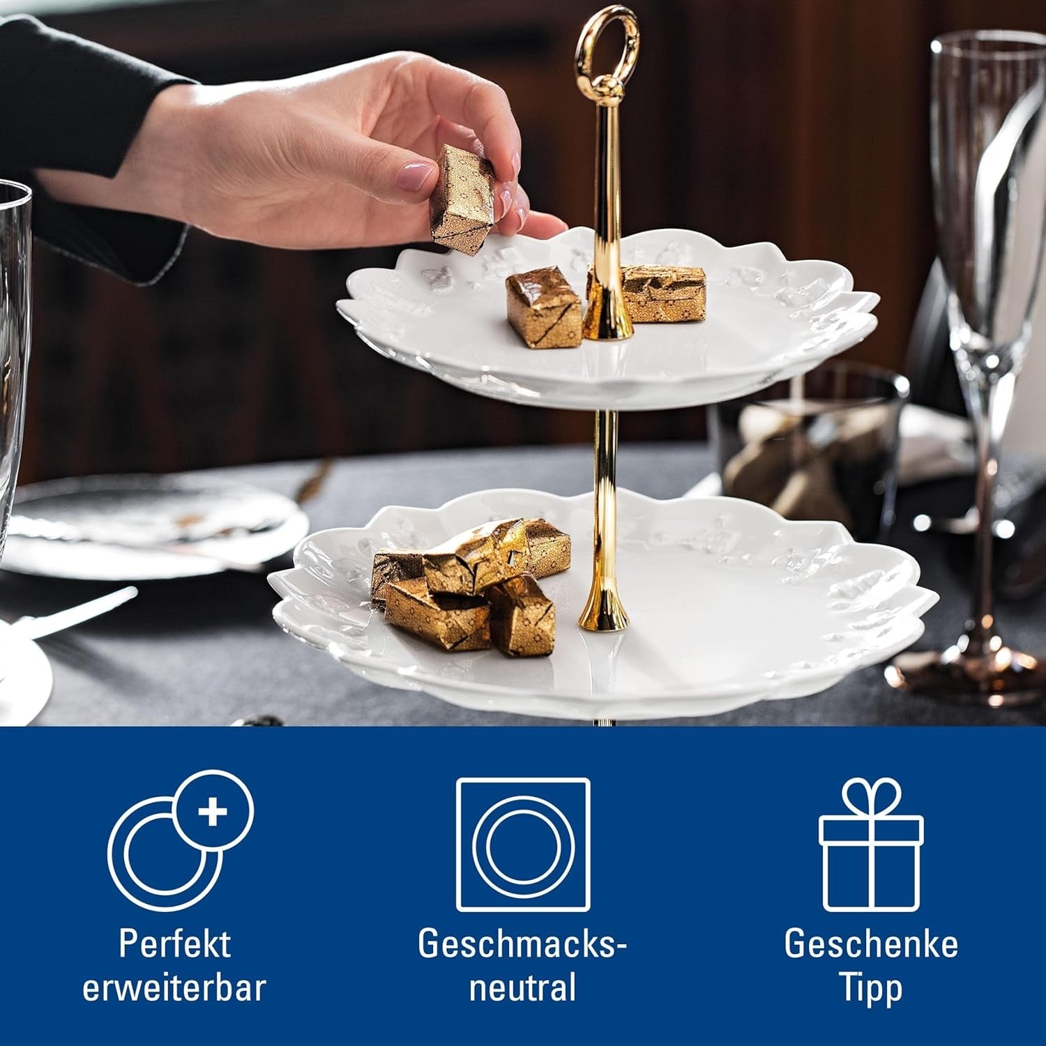 Villeroy & Boch Toys Delight Royal Classic estante, expositor escalonado decorativo para galletas, pasteles y trozos pequeños de tarta, porcelana premium, blanco