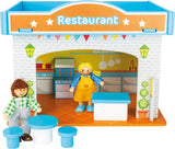 Small Foot 10852 Casa de Juegos Restaurante Fabricada en madera, Con 2 figuras de muñecas, accesorios y techo desmontable, A partir de 3 años Casas de Muñecas Naty Shop Restaurante