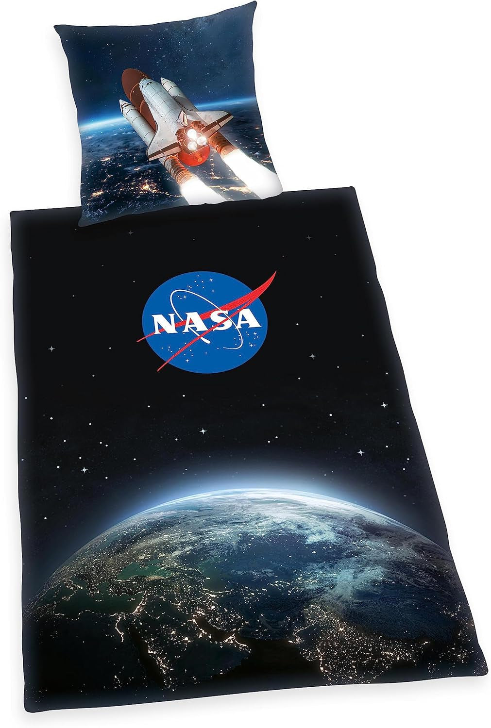 Juego de cama NASA, algodón/reforzado, gris/blanco Ropa de cama infantil Naty Shop Negro 80 x 80 cm, 135 x 200 cm