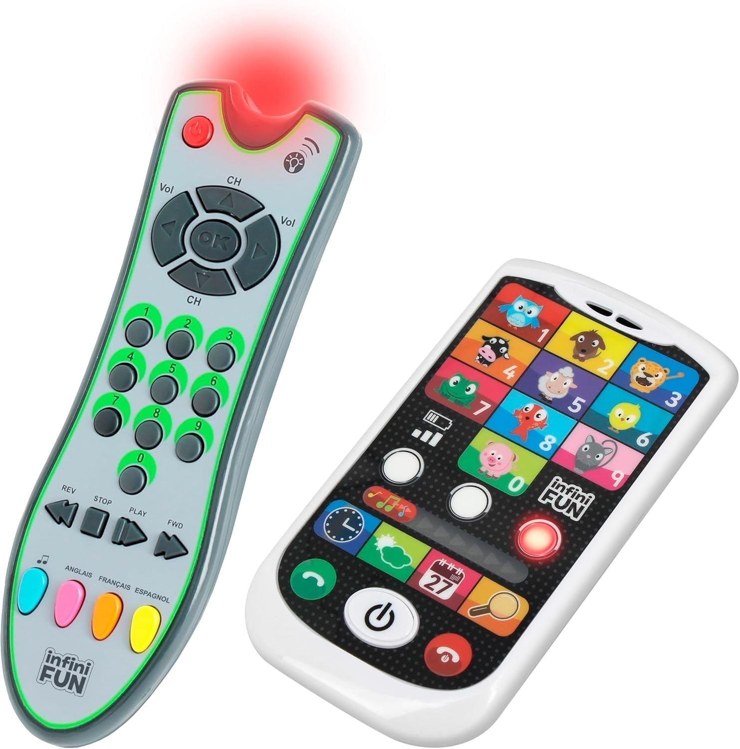 My Duo Teléfono de Alta Tecnología + Mando a Distancia - 1 Mando a Distancia Trilingüe Francés/Inglés/Español y 1 Teléfono Ultrarrealista - Juguete Educativo Multiactividad a Partir de 12 Años Juguetes Bebe Naty Shop