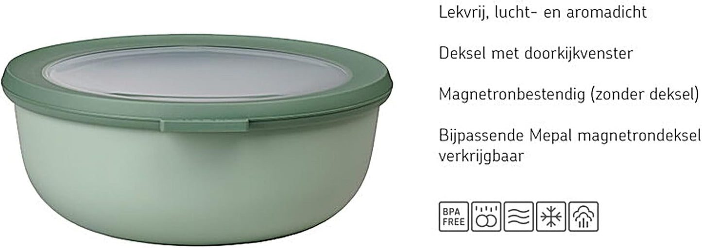 Mepal - Set multibol Cirqula Round 4 piezas - Tarros con tapa - Apto como caja de conservación, frigorífico, congelador y microondas - 500, 1000, 2000 y 3000 ml - Salvia nórdica Cajas de conservación de alimentos Naty Shop