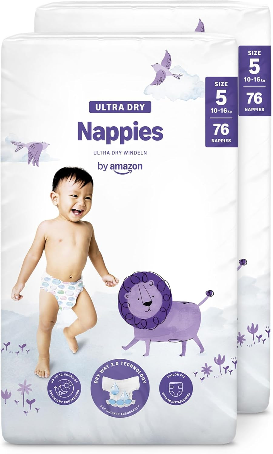 Pañales Amazon Ultra Dry, tamaño 1 (2-5 kg) - Caja mensual, blanco, 96 unidades (2 paquetes de 48) (anteriormente marca Mama Bear, producto idéntico)