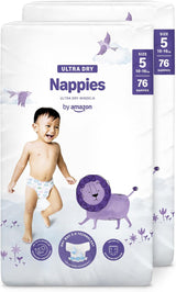 Pañales Amazon Ultra Dry, tamaño 1 (2-5 kg) - Caja mensual, blanco, 96 unidades (2 paquetes de 48) (anteriormente marca Mama Bear, producto idéntico)