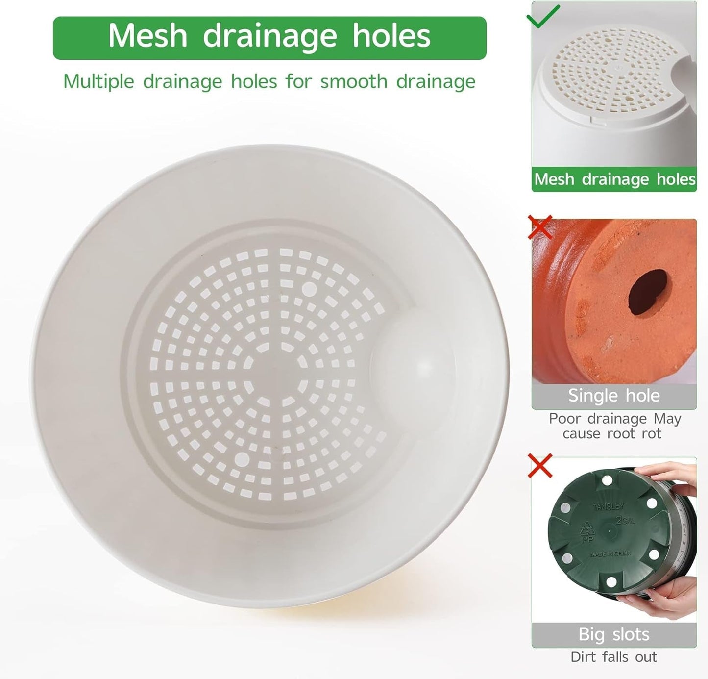 CSYY Macetas Juego de 7 macetas de plástico con sistema de riego 20,3/19/17,7/16,5/15,2/14/12,7 cm Macetas y platillo con autorriego para interiores y exteriores