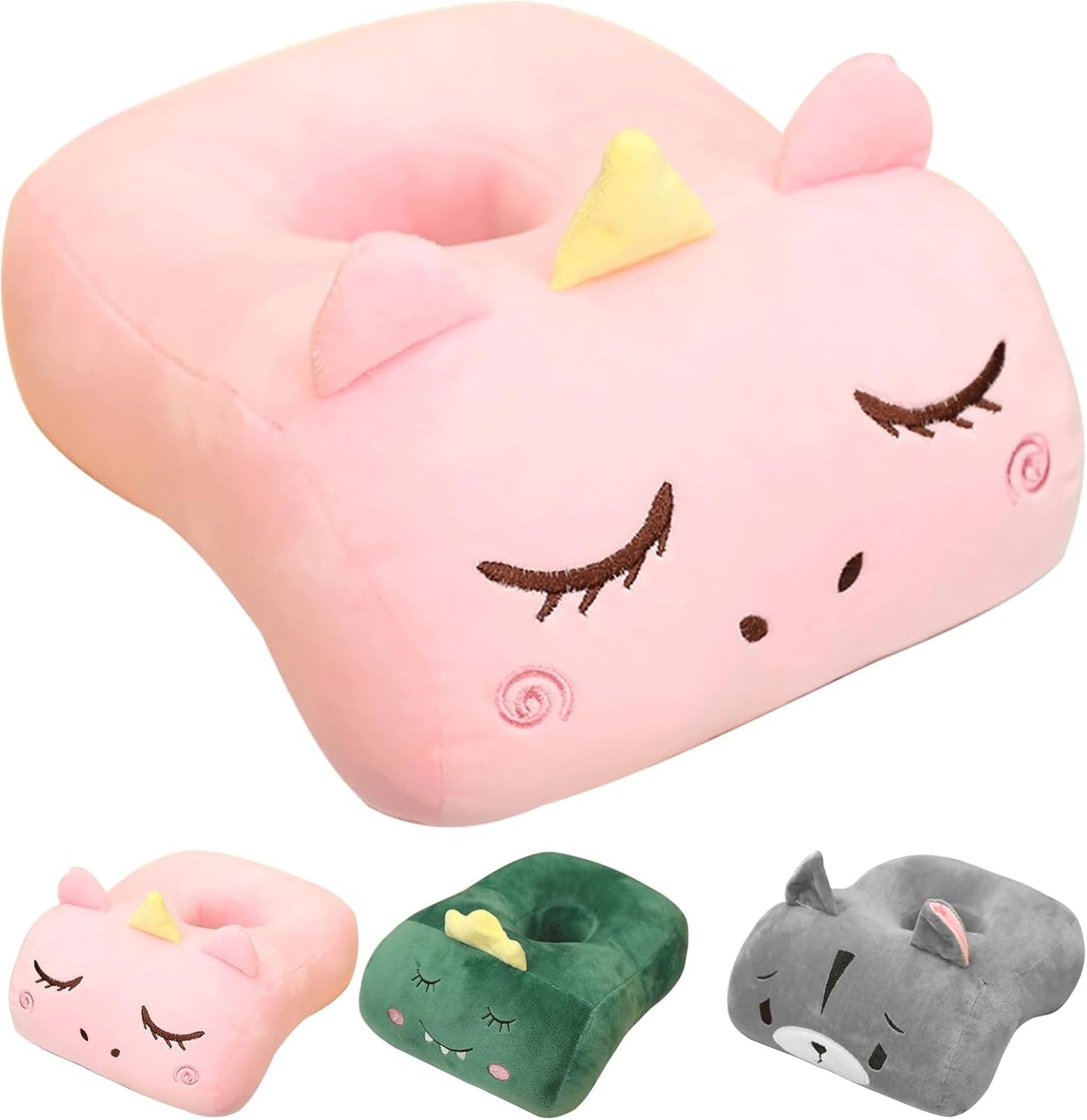 Almohada para dormir de oficina, algodón con memoria, linda almohada con orificio para las orejas, almohada suave para dormir de lado, almohada para las orejas para mujeres, niñas y niños (gris gatito) Almohadas ortopédicas cervicales Naty Shop Unicornio rosa