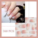 Juego de 360 ​​uñas postizas de bailarina degradada, uñas artificiales degradadas de color rosa y blanco con 2 bolígrafos de aceite de uñas, uñas postizas medianas Ombre para mujeres DIY