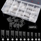 500 puntas de uñas postizas artificiales de acrílico francés natural con caja para mujeres y niñas