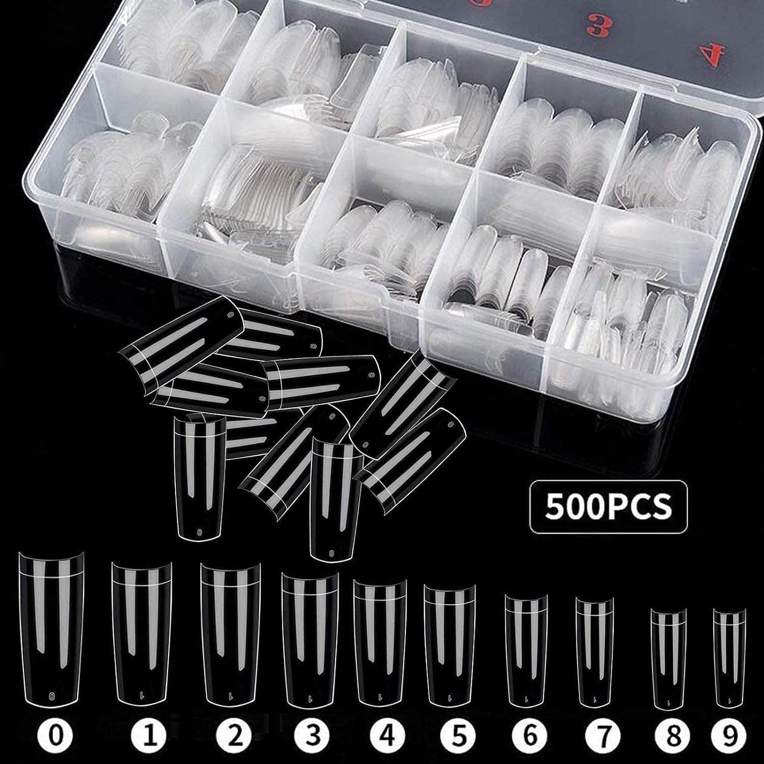 500 puntas de uñas postizas artificiales de acrílico francés natural con caja para mujeres y niñas