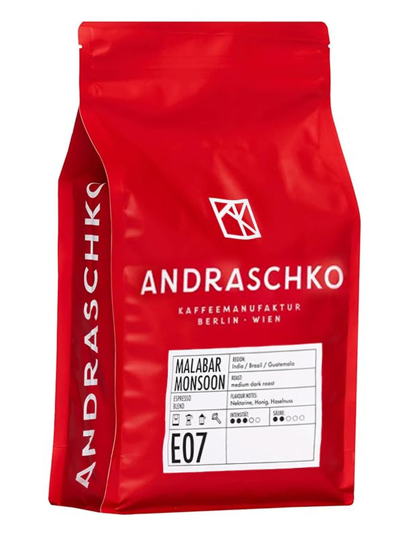 Malabar Monsoon Espresso Blend - 100% Arábica de la India, Brasil y Guatemala - säurearm & ausgefungen mit Nektarine, Honig & Haselnuss - ganze Bohnen, tostado medio oscuro - 1kg