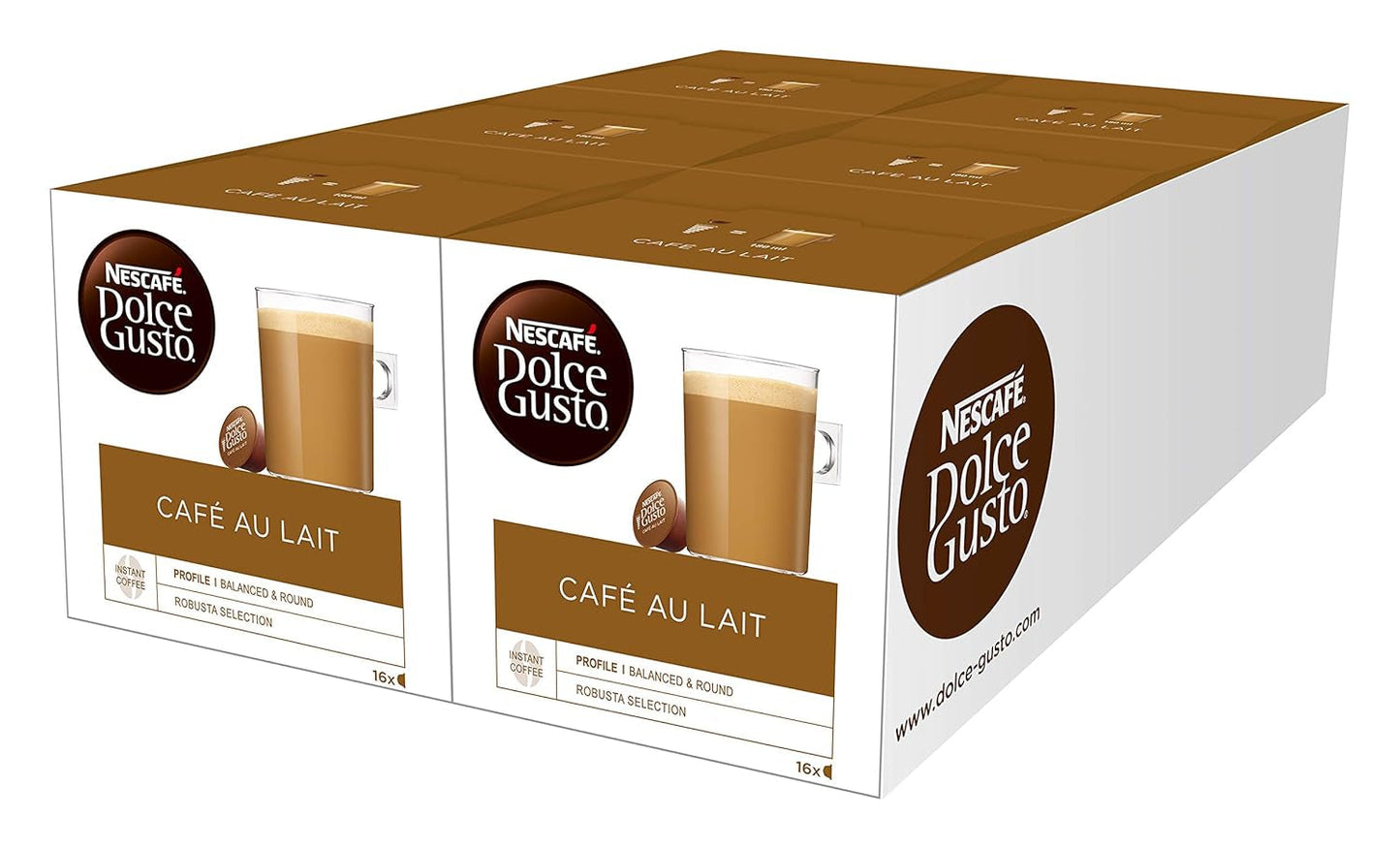 NESCAFÉ Dolce Gusto Café au Lait 96 cápsulas de café y Latte Macchiato Caramel, 48 cápsulas de café