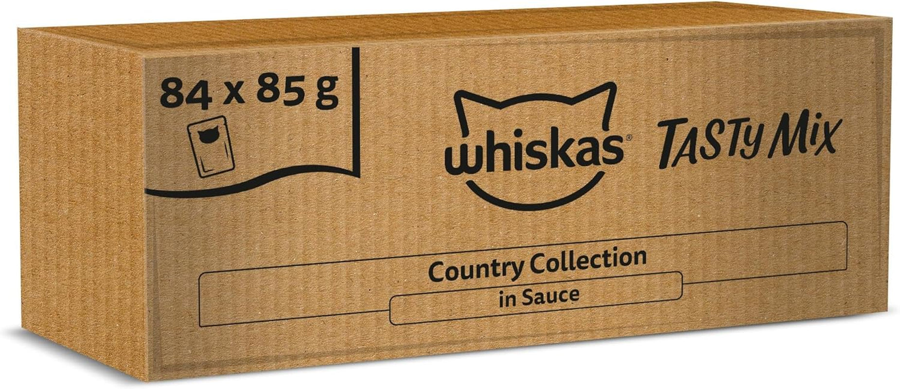 Whiskas Comida húmeda para adultos 1+ Tasty Mix Country Collection en salsa, 84 sobres, 84 x 85 g (1 paquete a granel) - Comida húmeda de alta calidad para gatos adultos