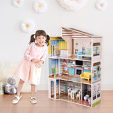 Olivia's Little World Casa de muñecas interactiva de madera de 3 pisos de estilo mediterráneo contemporáneo para niños con 17 accesorios para muebles de muñecas Multicolor TD-13551B