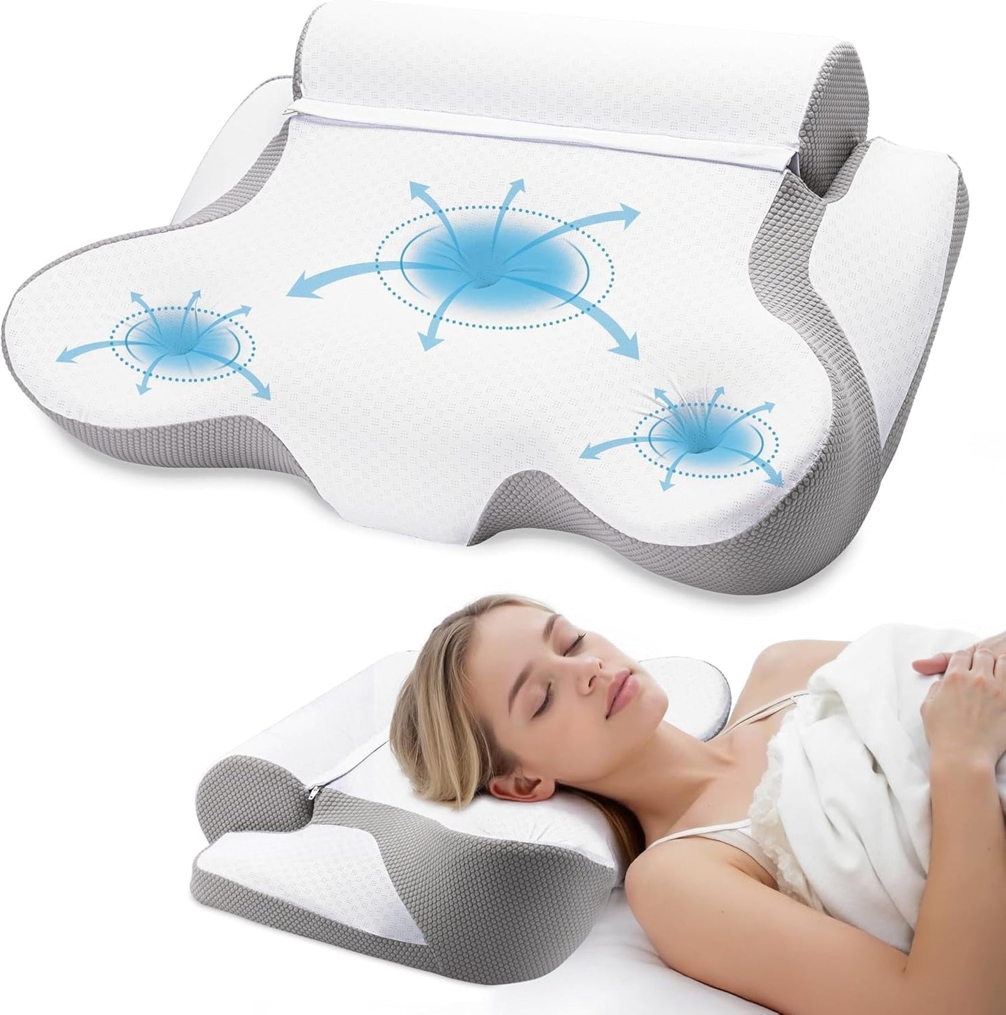 TopEsct Almohada de espuma viscoelástica, almohada para dormir de lado, almohada para el cuello, almohada para la cabeza para personas que duermen de lado y boca arriba (gris)