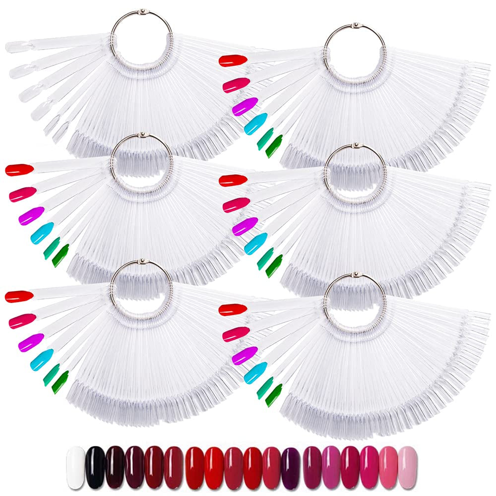 300 barras de uñas transparentes, diseños de uñas en forma de abanico, puntas de visualización a color con 6 anillos de metal, placa de uñas artificiales para salón de uñas y práctica de esmalte de gel para principiantes