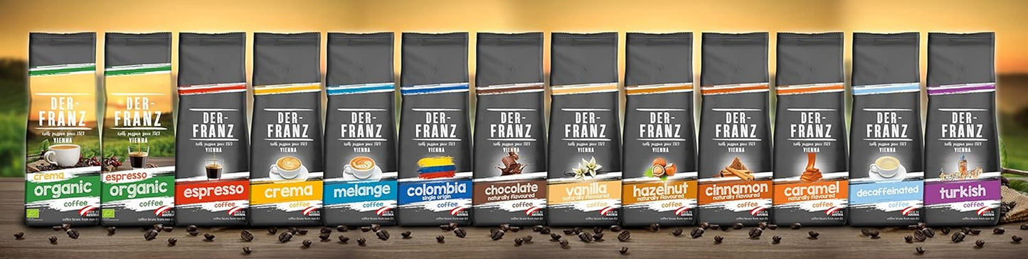 DER-FRANZ Kaffee Crema, Intensidad 4/5, 100% Arábica, ganze Kaffeebohnen, 3 x 500 g