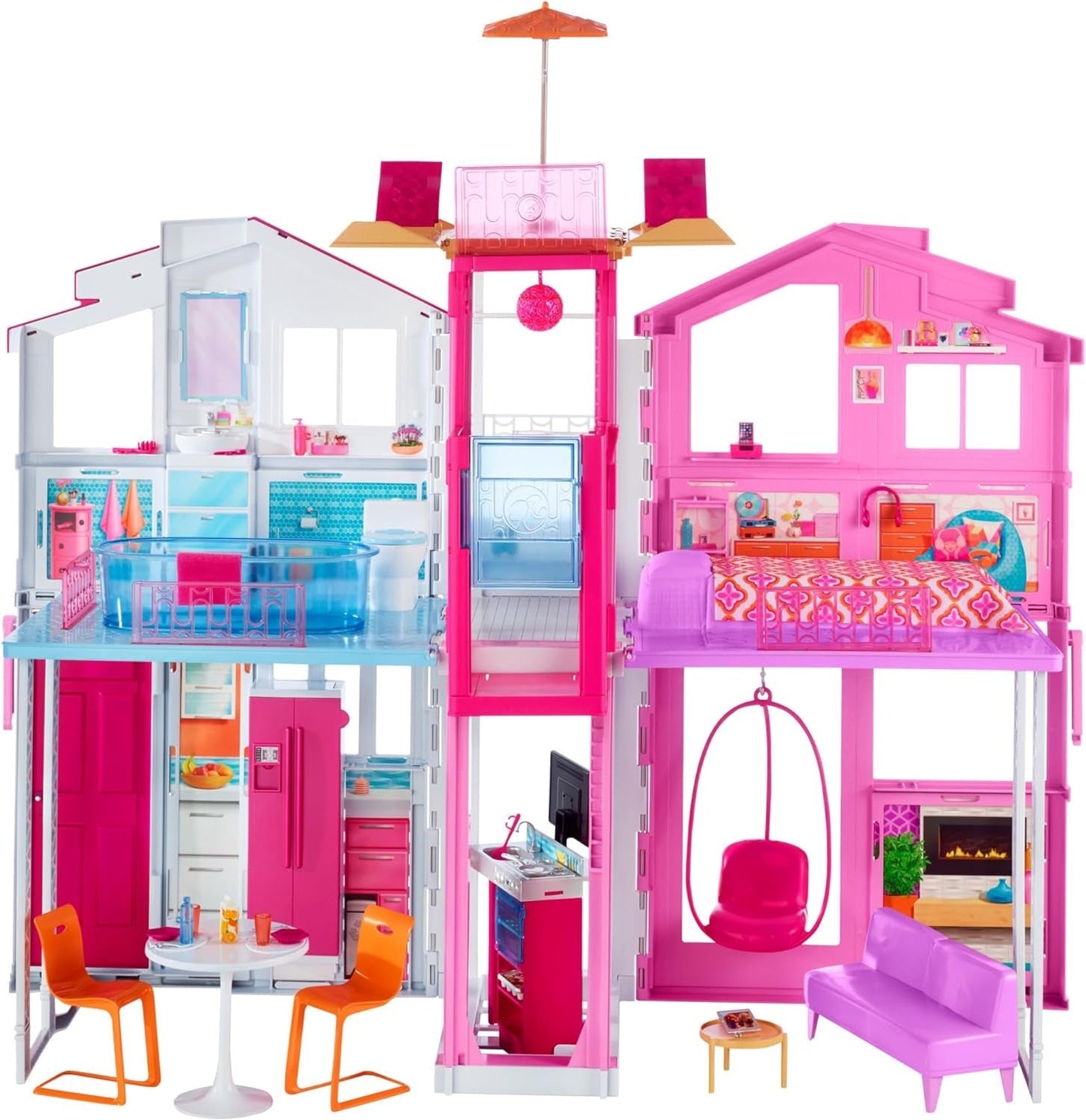 Barbie House Dream Villa Casa adosada de 3 pisos y 5 habitaciones que incluye accesorios como muebles, plegable y de almacenamiento, juguetes a partir de 3 años, DLY32 Naty Shop Casas de muñecas modernas
