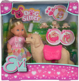 Simba 105733072 - Evi Love Dog Sitter con perro y tres cachorros, accesorios, muñeca de moda, 12 cm, para niños a partir de 3 años