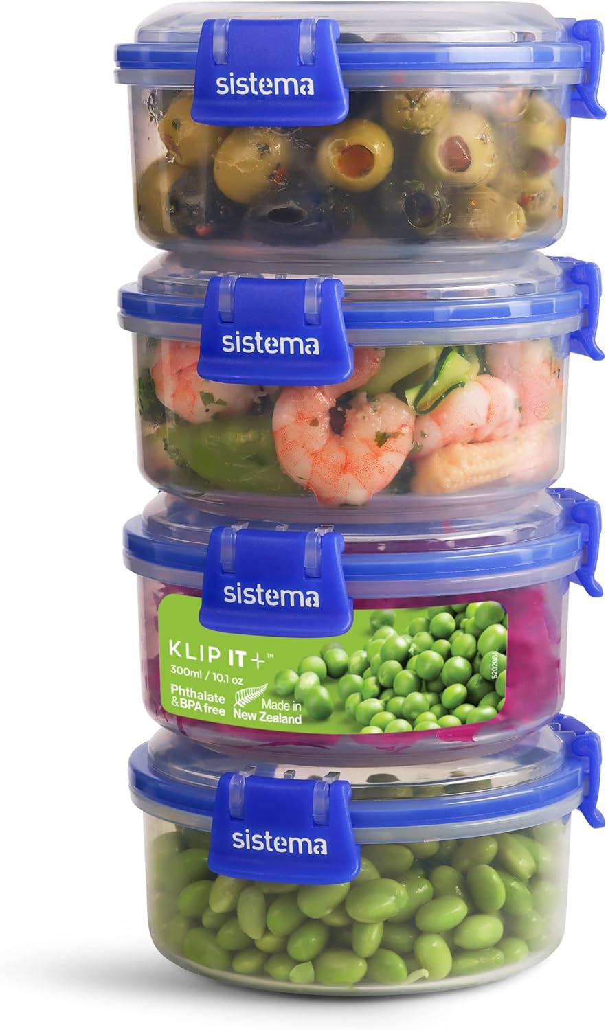 Sistema KLIP IT Plus juego de tarros para conservación de alimentos, redondos | 300 ml l | tarros de almacenamiento herméticos, apilables y herméticos con tapa | apto para frigorífico/congelador | sin BPA | 4 Piezas Cajas Para Conservar Alimentos Naty Shop 300 Ml