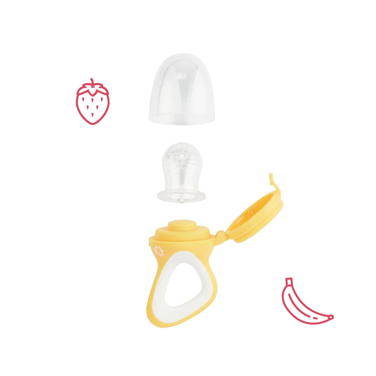 Badabulle comedero bebe con funda protectora, mango ergonómico, calma encías e introduce nuevos sabores, a partir de 4 meses, sin BPA