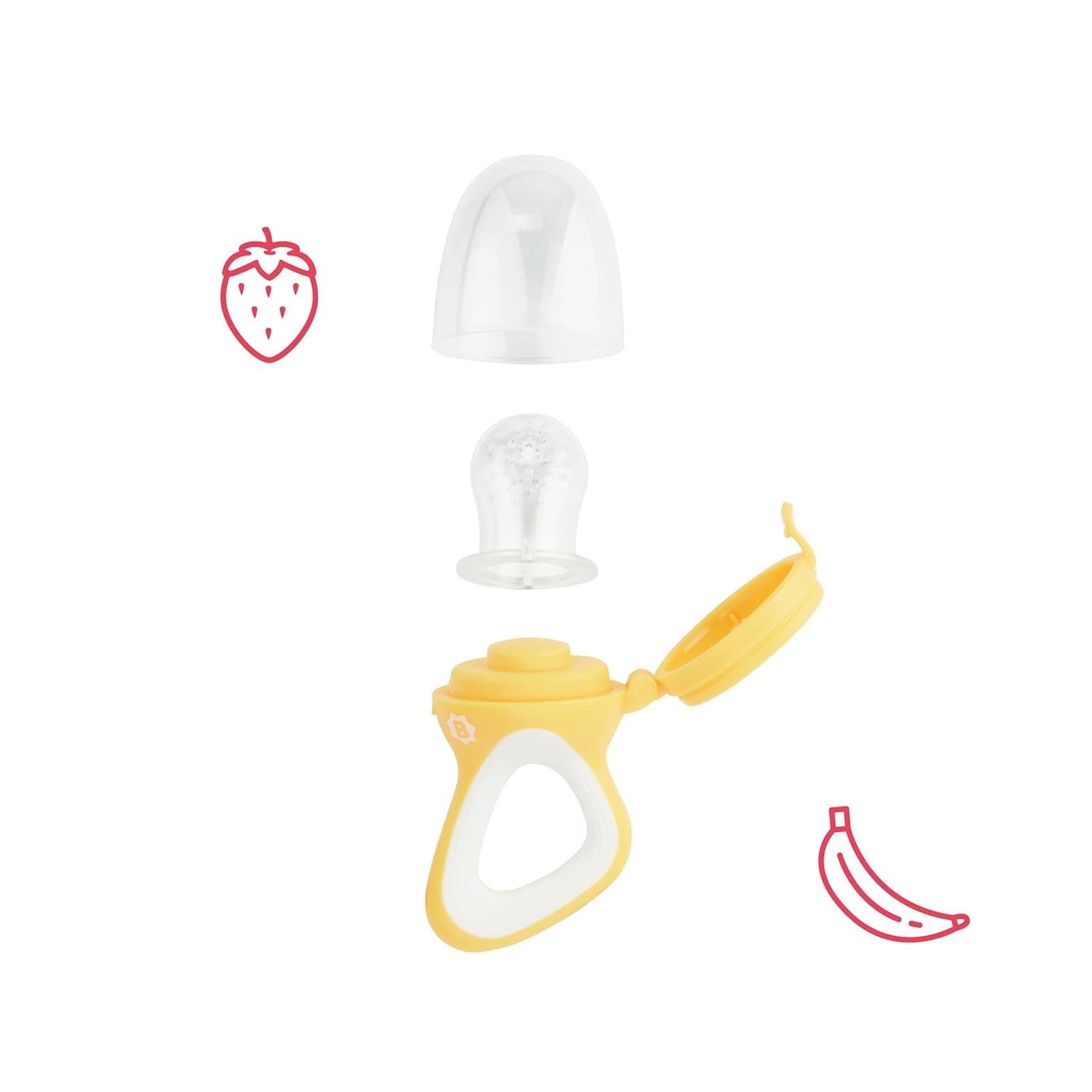 Badabulle comedero bebe con funda protectora, mango ergonómico, calma encías e introduce nuevos sabores, a partir de 4 meses, sin BPA