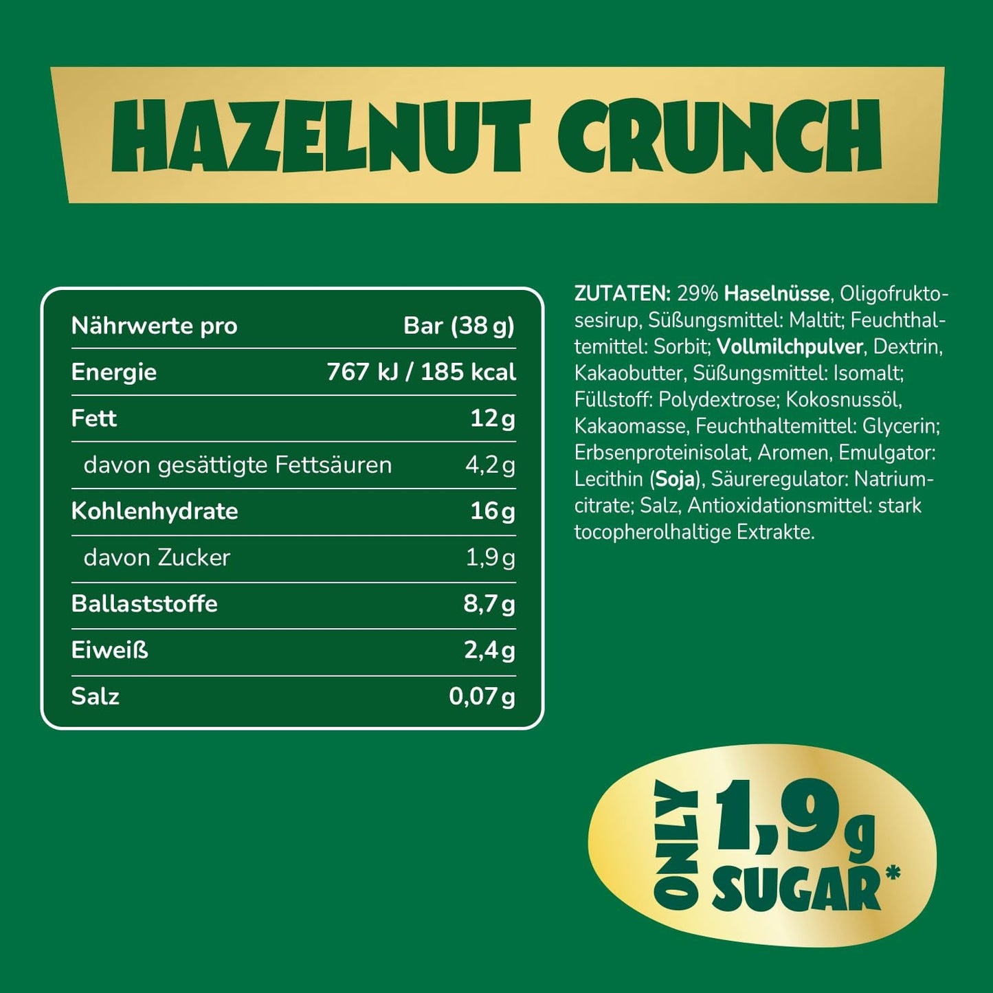Barras de chocolate con caramelo y avellanas por delante | 12 tabletas de chocolate x 35 g sin azúcares añadidos | 1,9 g de azúcar por barra | Crujiente sabor avellana y caramelo | Dulces bajos en carbohidratos | Sin aceite de palma