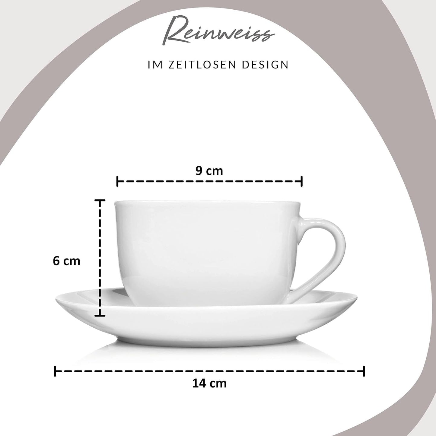 Sänger Juego de tazas de café New Port, juego de 12 tazas para 6, tazas y platillos de porcelana blanca, 150 ml | LA COLECCIÓN PREMIUM