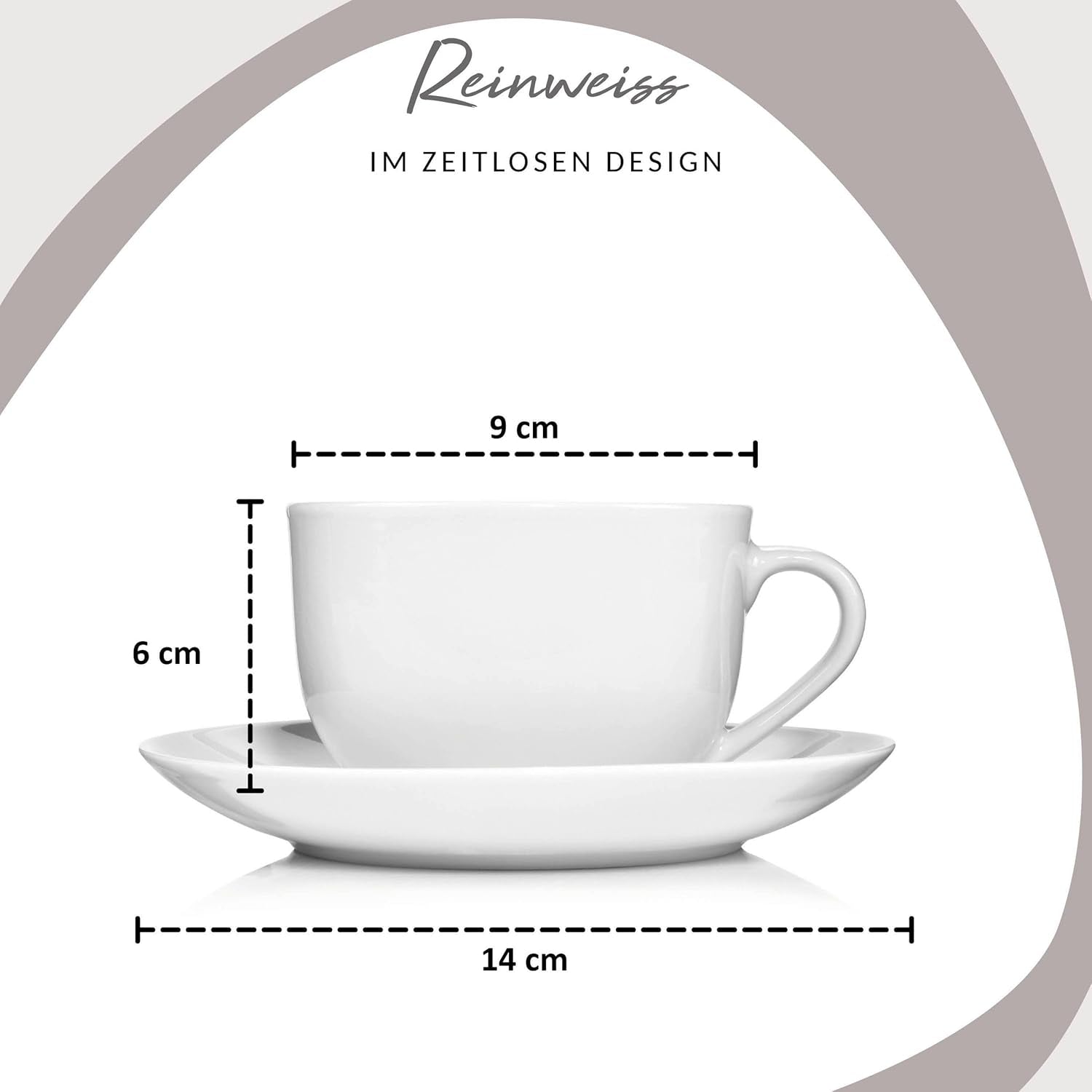 Sänger Juego de tazas de café New Port, juego de 12 tazas para 6, tazas y platillos de porcelana blanca, 150 ml | LA COLECCIÓN PREMIUM