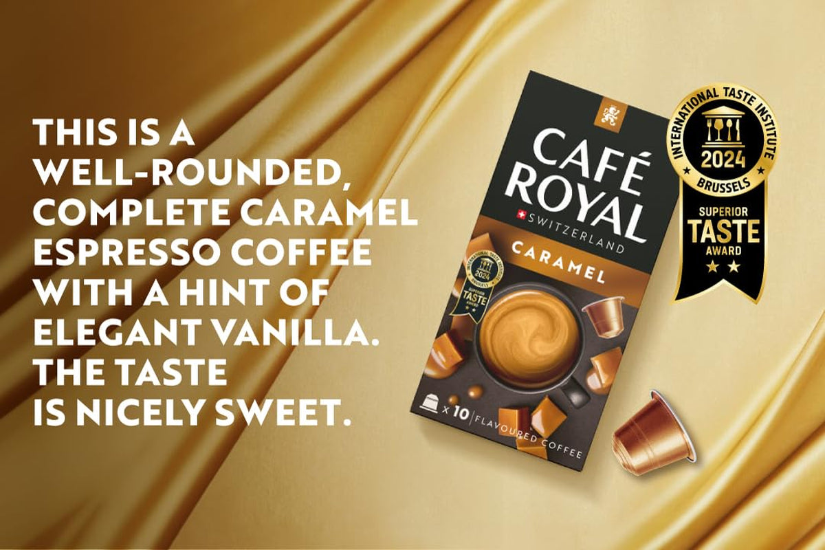 Café Royal con sabor a caramelo – Café compatible con Nespresso®, cremoso, helle Röstung, 100 % Arábica, Rainforest Alliance, 100 cápsulas