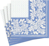 Servilletas de cóctel, hoja de roble y bellota, lino, azul francés y blanco, 15 por paquete