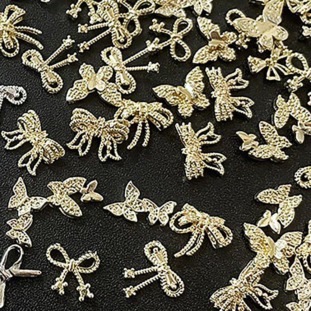 50Stück 3D Lazo Dorado Nail Charms Mariposa Nail Art Charms Legierung Bogen Nagel Charms Nägel Zubehör Schleife Nagelschmuck Metall Schleifen Schmetterling Nageldesign Nagelanhänger Nailart Strasssteine