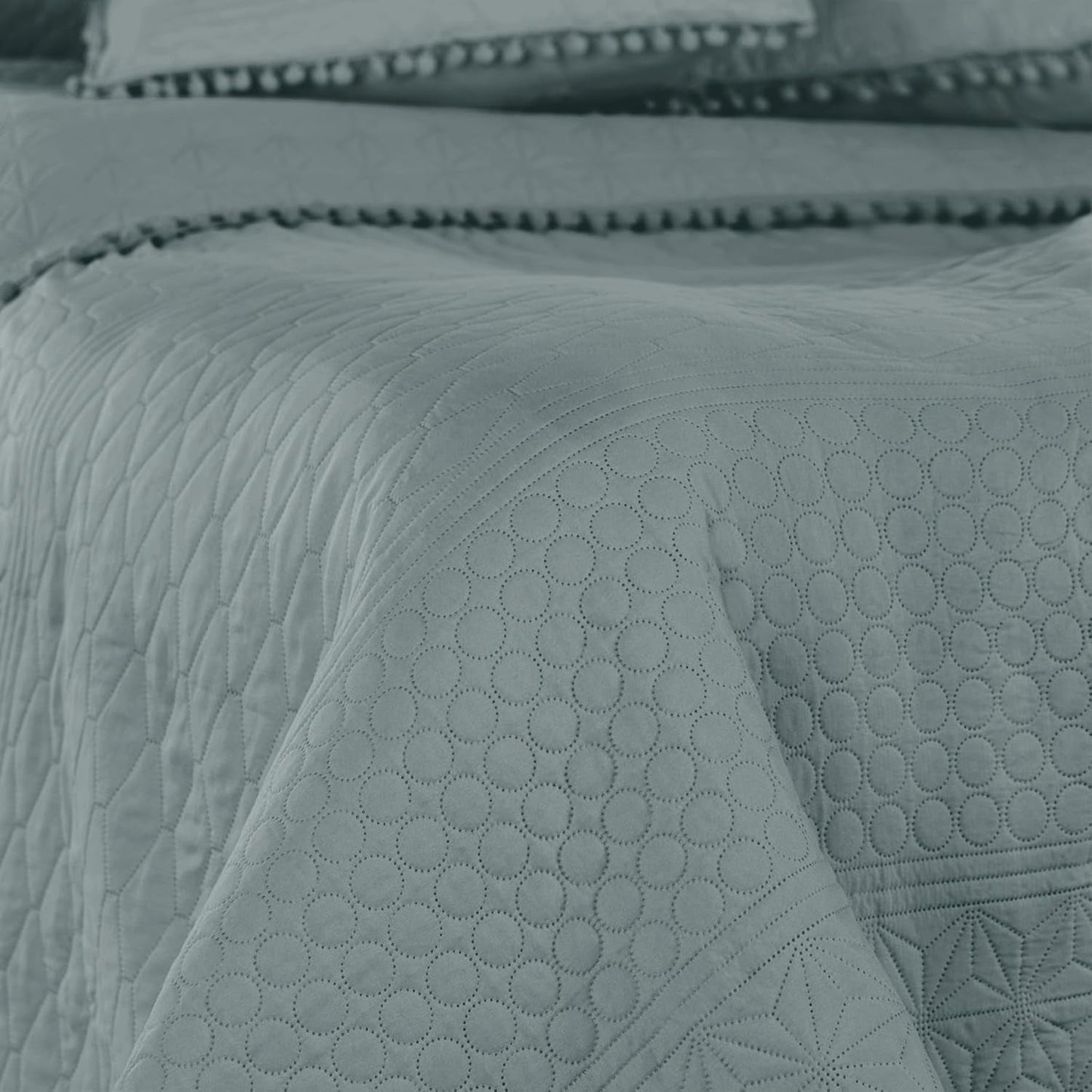 Ameliahome Colcha con pompones 220X240 Cm Colcha de doble cara Acolchado ultrasónico Poliéster Gris Meadore Camas y mantas Besuche den AmeliaHome-Store