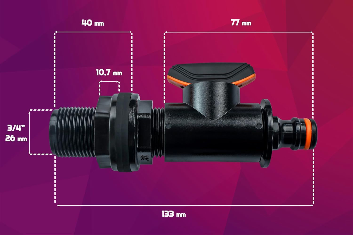 Accesorio para tanque con válvula de cierre, rosca externa de 26,44mm, conector rápido de 3/4", accesorio para barril de lluvia, barriles de agua, 1 pieza