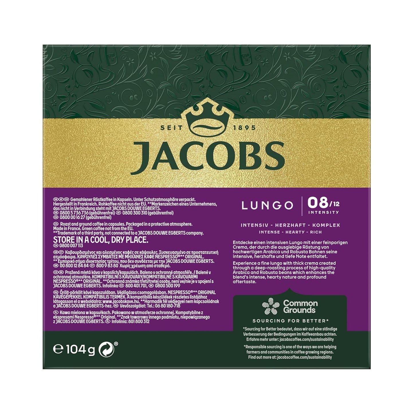 Jacobs Kaffeekapseln Lungo Intenso, Intensität 8/12, 10 x 20 Getränke, Nespresso* compatible Kaffee Kapseln, 200 Kapseln