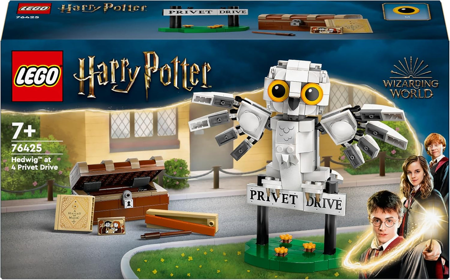 LEGO Harry Potter Hedwig en Privet Drive 4 Set de búho de juguete para niños, figura de animal para construir con maleta de Hogwarts, pequeño regalo para niños, niñas y todos los fans a partir de 7 años 76425 Juegos de construcción Besuche den LEGO-Store