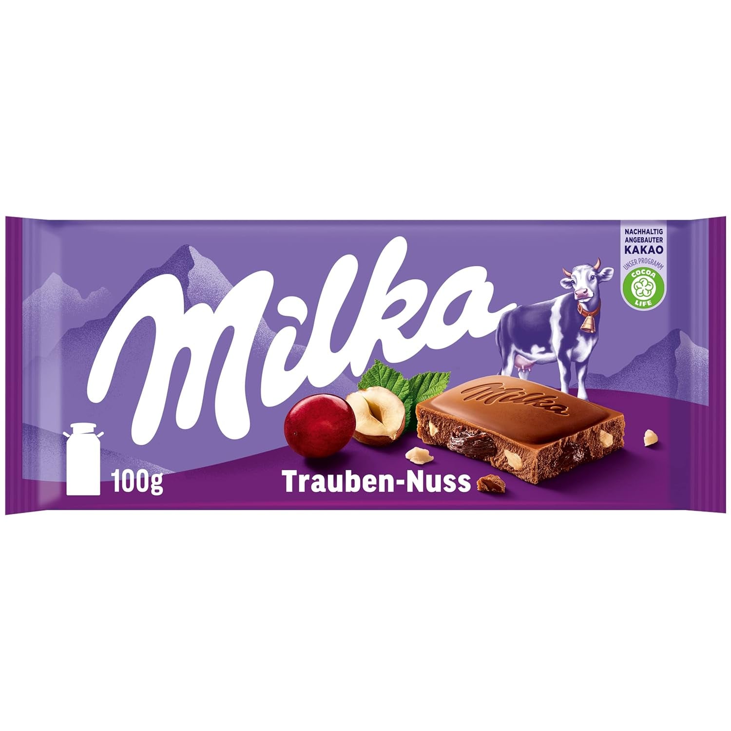 Milka Uvas y Avellanas – Chocolate con leche alpino con trozos de avellanas y pasas – 90g