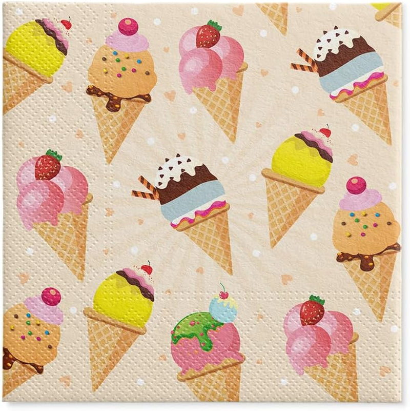 PAW - Servilletas de 3 capas (33 x 33 cm) I 20 piezas I Perfectas para fiestas, cumpleaños, días festivos I Decoración de mesa para fiestas infantiles - Servilletas de papel con motivos de colores - Helado I Helado