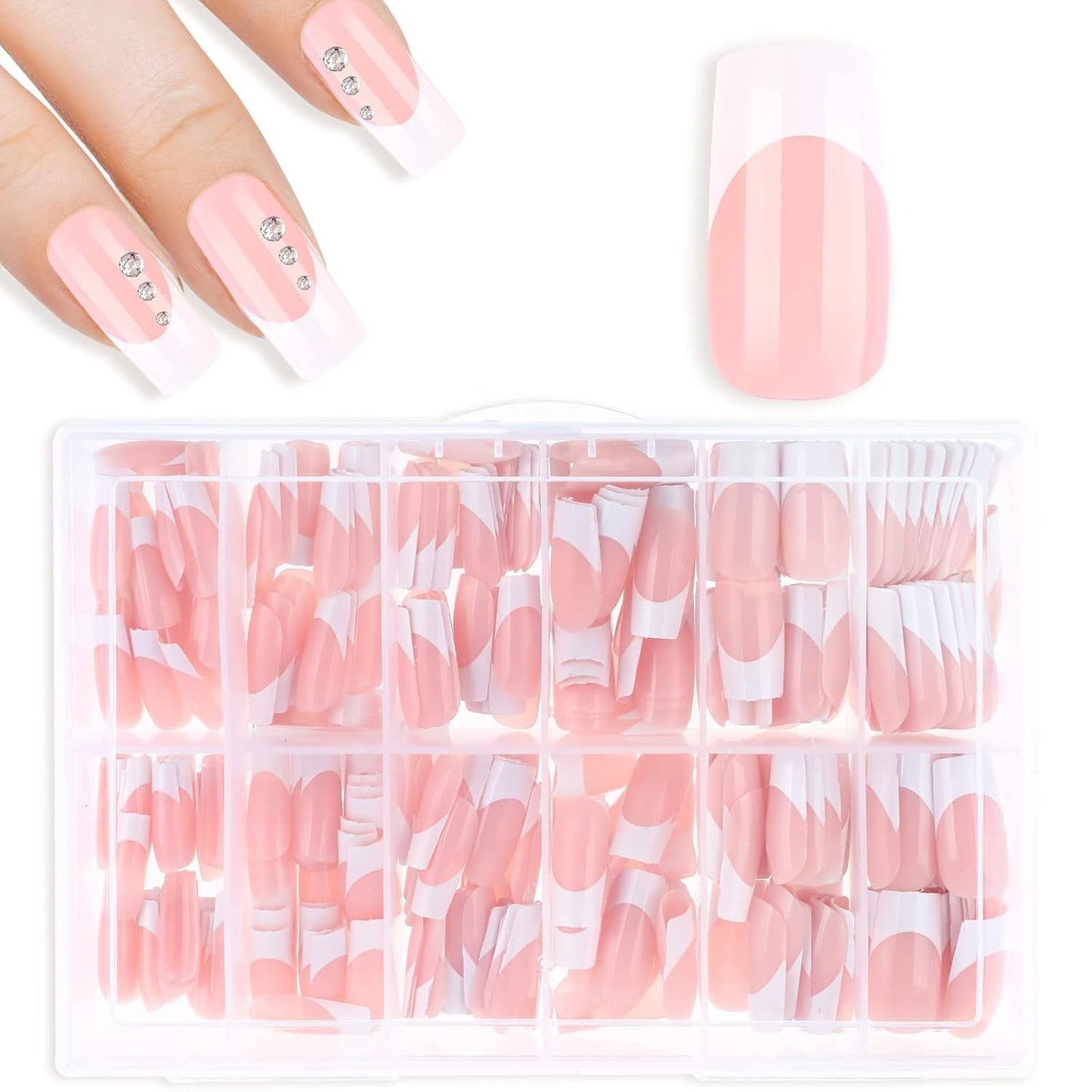 360 puntas adhesivas para uñas artificiales con caja de almacenamiento y lima de uñas (rectangular)