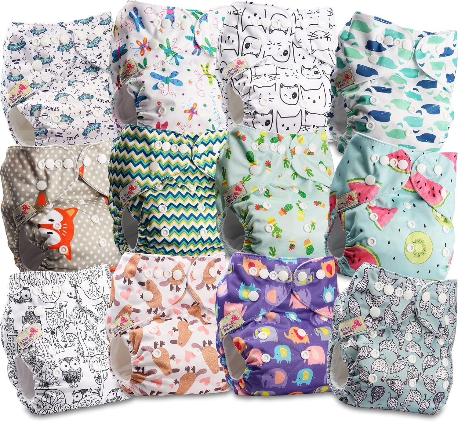 Littles and Bloomz FLP2-0406 Pañal reutilizable con clip estándar, 4 pañales