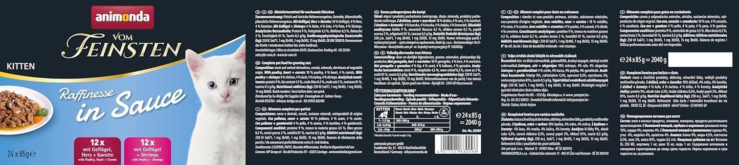 animonda vom Feinsten Premium Kitten Comida húmeda para gatos, Sabores refinados en salsa, 24 sobres (24 x 85 g), Comida húmeda de alta calidad para gatos, sin azúcar, Mezcla mixta