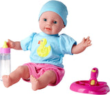 Simba 105010964 - Muñeco blandito Laura Hungry con chupete, cuchara mágica, biberón y plato que desaparece, 38 cm, muñeco bebé para niños a partir de 2 años