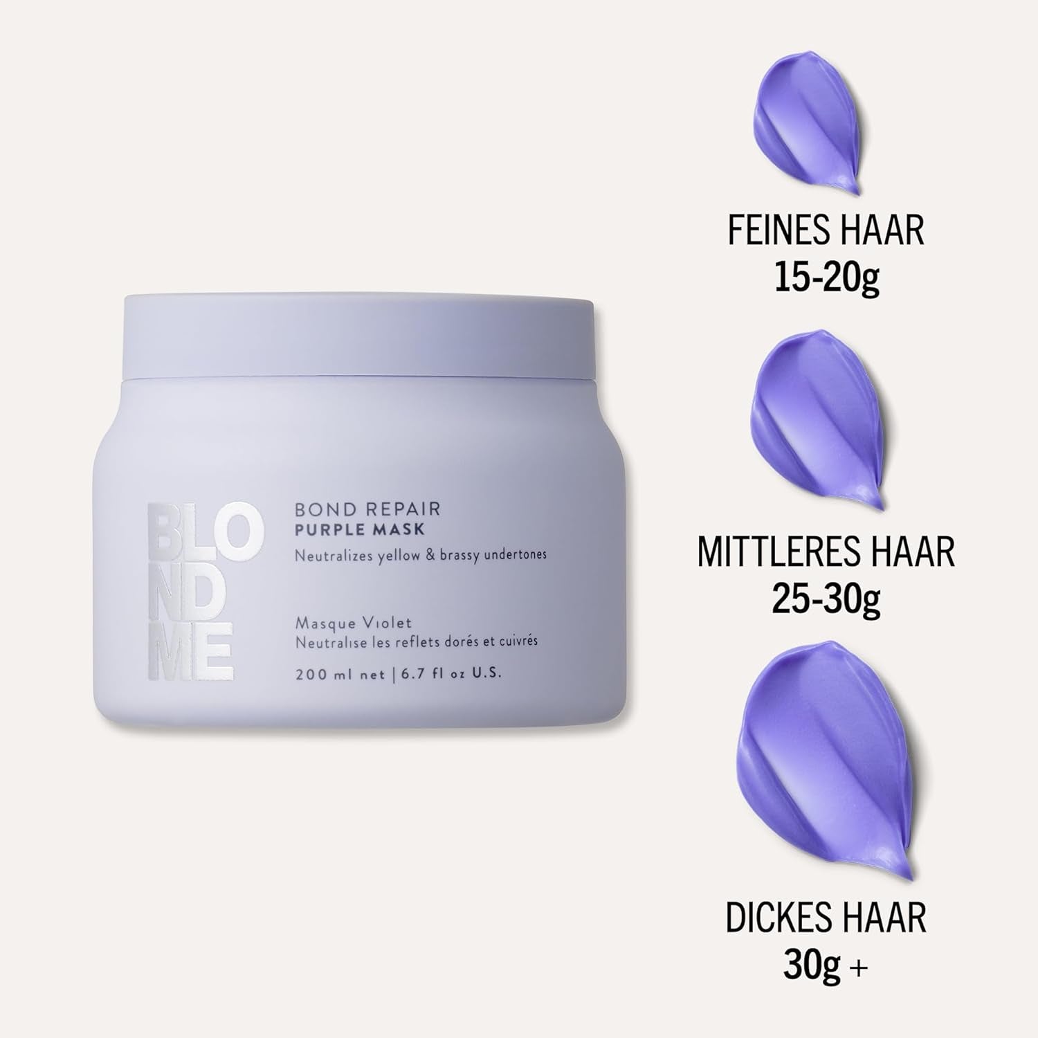Schwarzkopf Professional BLONDME Bond Repair Purple Mask Mascarilla para cabello frío Neutraliza los tonos amarillos para cabellos teñidos, decolorados y claros Acondicionador profundo y fortalecedor 200 ml Mascarilla capilar Naty Shop
