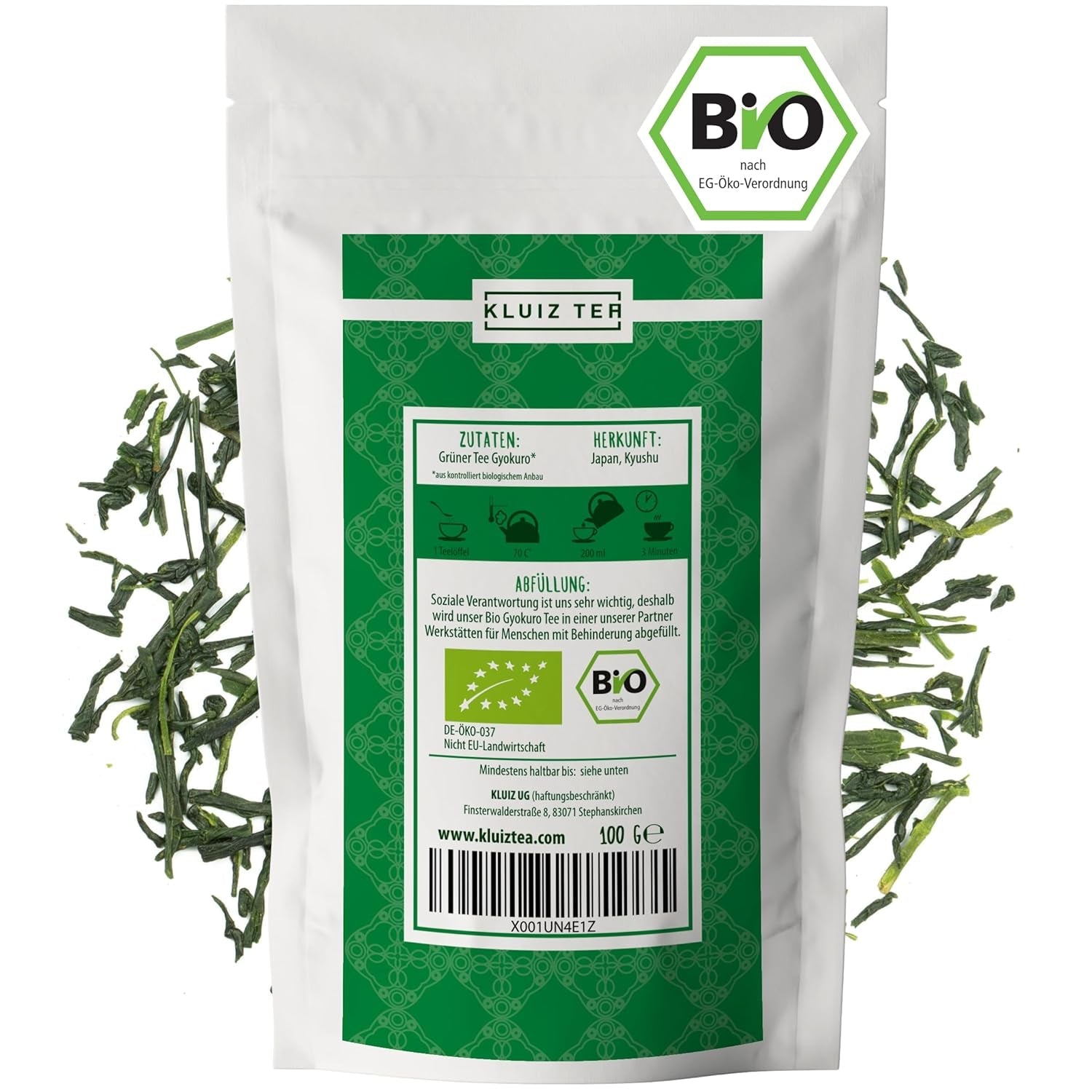 KLUIZ Gyokuro Tokiwa orgánico - Primera cosecha recolectada a mano - Té verde japonés I 100 gramos I Té verde orgánico