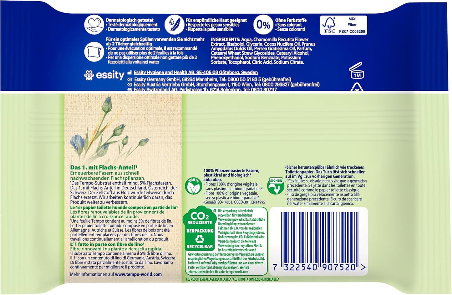 Toallitas higiénicas húmedas Tempo ''Gentle & Sensitive'' - Megapack - 16 paquetes de 42 toallitas cada uno - Duo Packs - Aloe Vera natural - Papel higiénico, dermatológicamente probado, neutro para la piel