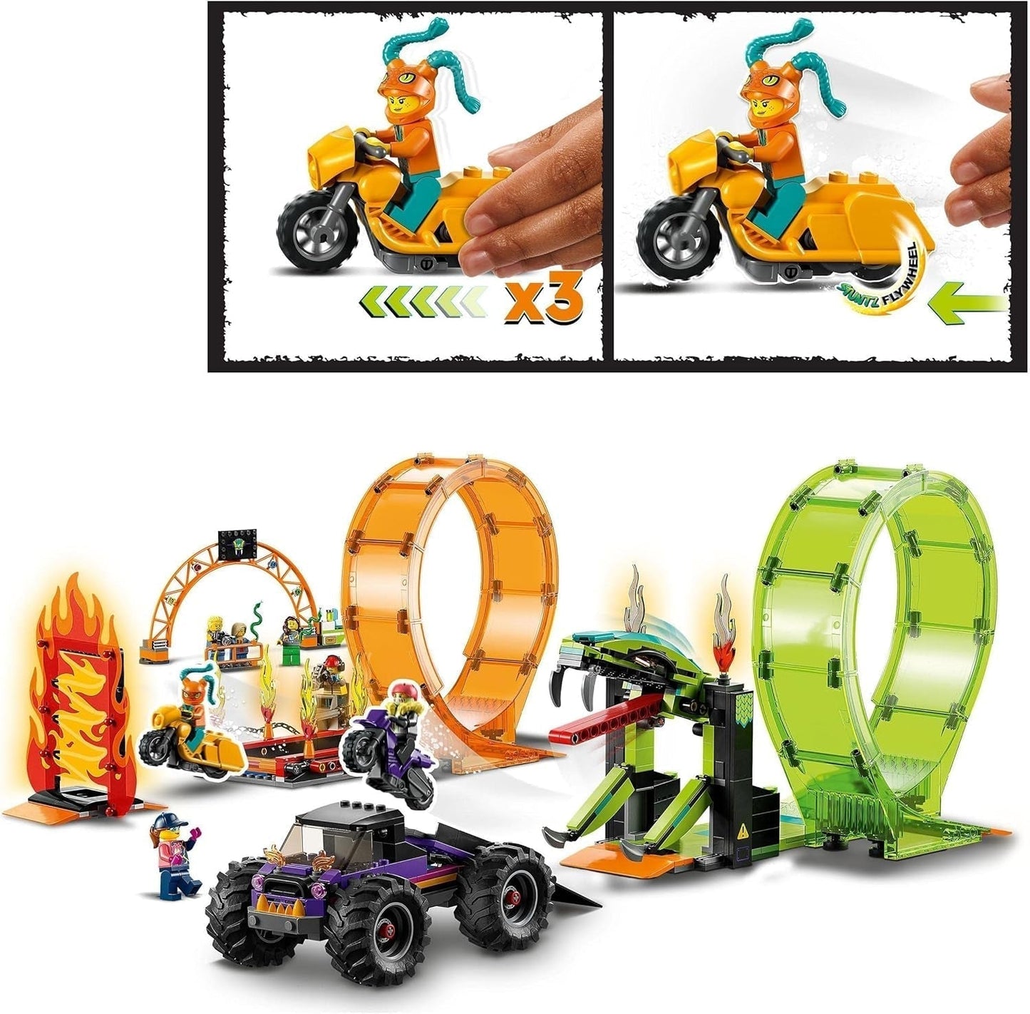 LEGO 60339 City Stuntz Show de Stuntz, Set de Doble Bucle, Incl. rampa, camión monstruo, motocicleta 2X y 7 minifiguras, juguete para niños mayores de 7 años Juegos de construcción Besuche den LEGO-Store