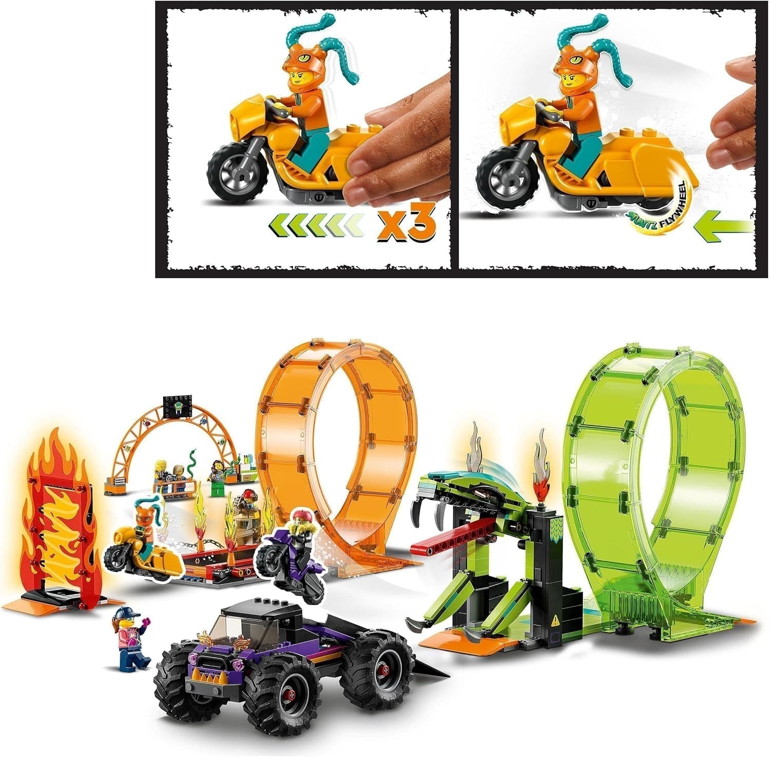 LEGO 60339 City Stuntz Show de Stuntz, Set de Doble Bucle, Incl. rampa, camión monstruo, motocicleta 2X y 7 minifiguras, juguete para niños mayores de 7 años Juegos de construcción Besuche den LEGO-Store
