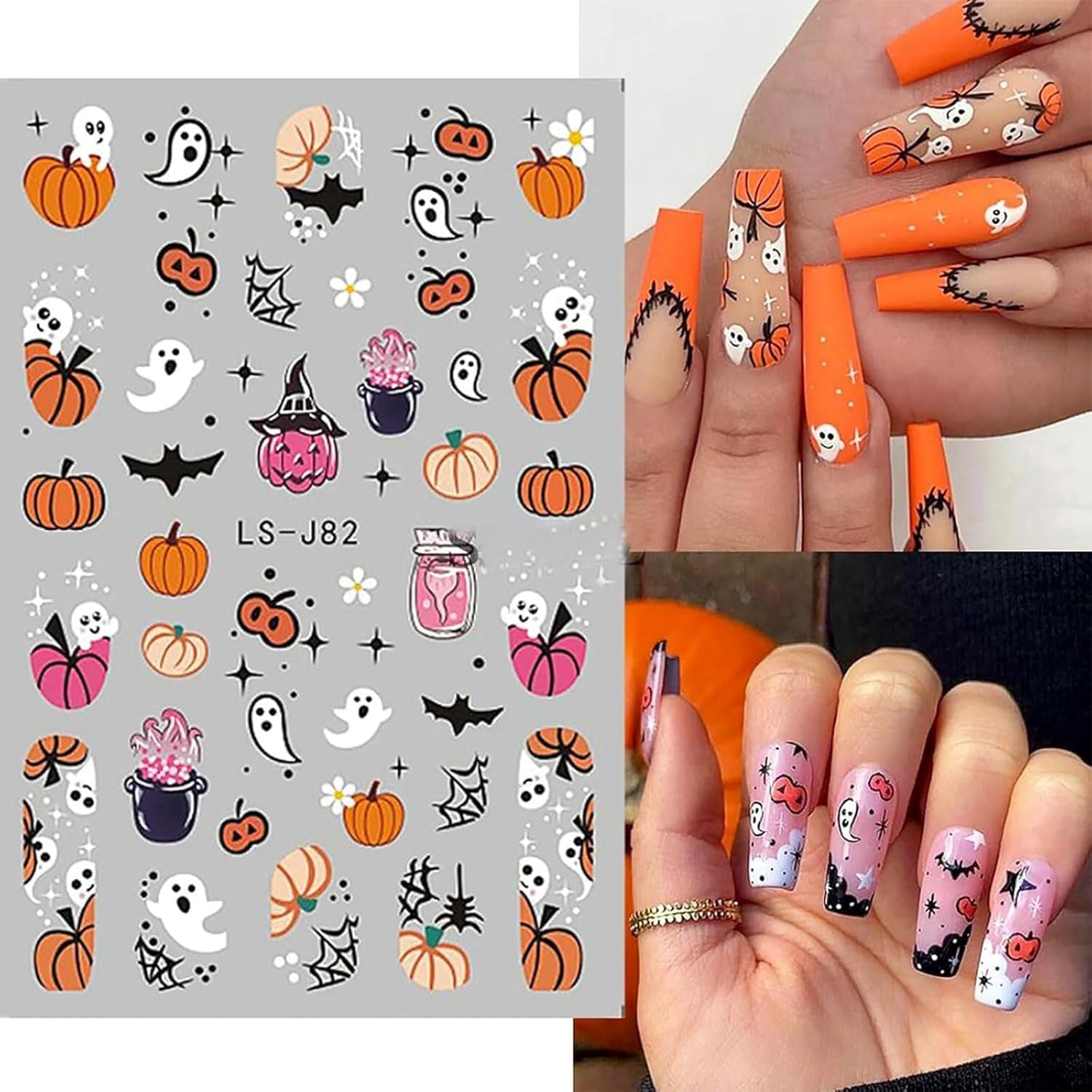 Nagelsticker Halloween, 8 Blätter Halloween Nagelsticker, Kürbis Nail Sticker, Nail Art, Nagel Charms, Nagel Zubehör, Nageldesign, Navidad (Typ A)