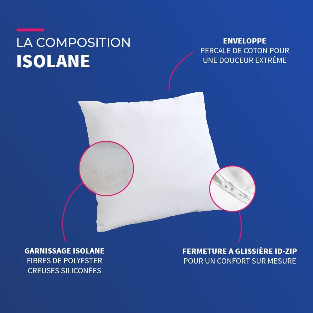 Azul Câlin Juego de 2 Almohadas Confort Firme "Alaska", Súper Relleno, Sobre 100% Percal de Algodón, Blanco, Forma Cuadrada 65 X 65 cm Naty Shop Almohadas Estándar